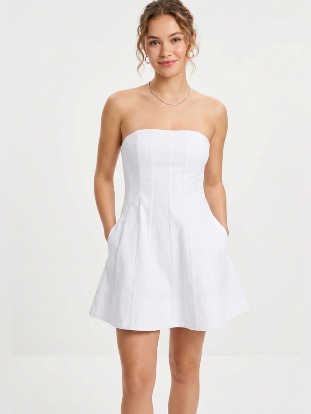 AQUA White Strapless Mini Dress with Pockets Size S